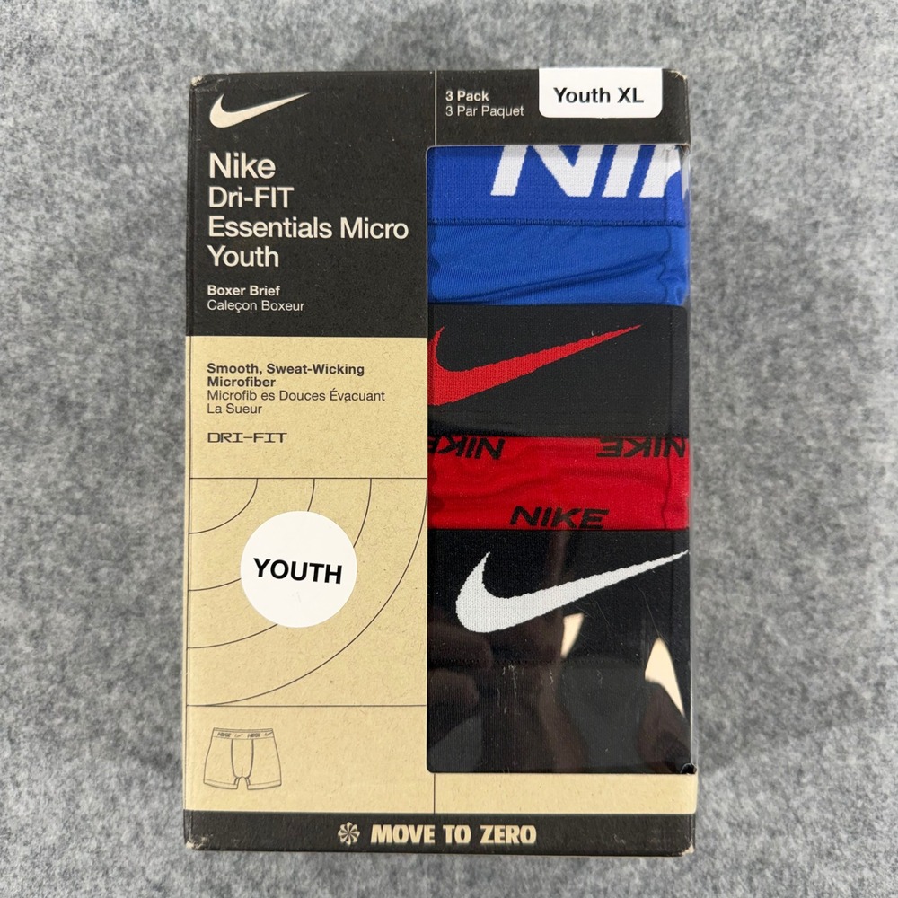 Nike Dri-FIT Essentials Micro Youth Boxer Briefs 3 Pack Blue Red Black NWT